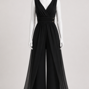 Tuta elegante con volant nera - fronte